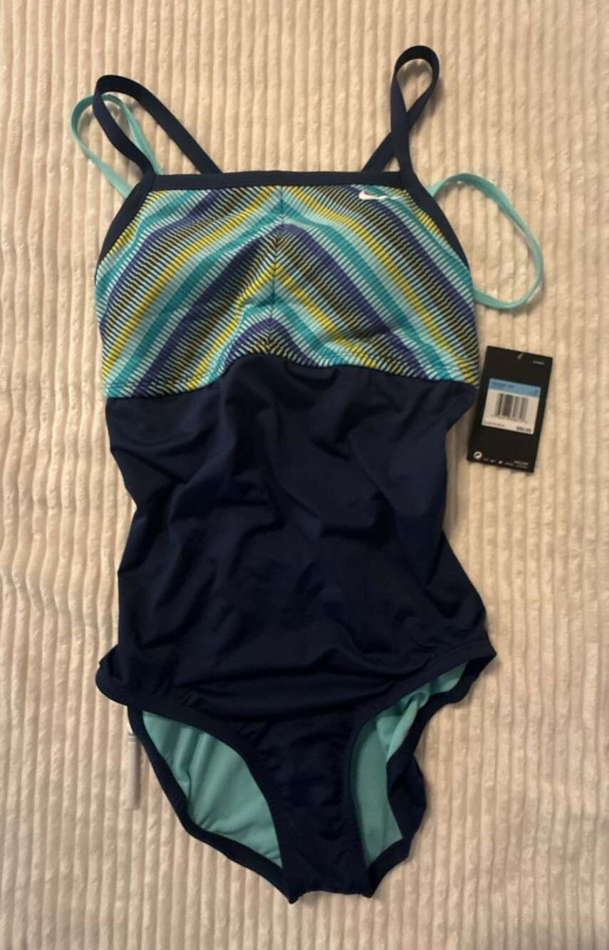 Nike Swimsuit One Piece Swimwear NESSA237-440 Blue Multi Size M